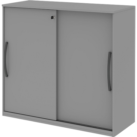 Armoire à porte coulissante BARI, 4 tablettes, serrure, avec cloison médiane, l. 1200 x P 430 x H 1117 mm, gris moyen/gris moyen