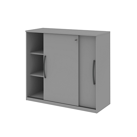 Armoire à porte coulissante BARI, 4 tablettes, serrure, avec cloison médiane, l. 1200 x P 430 x H 1117 mm, gris moyen/gris moyen