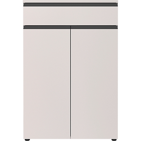 Armoire beige avec deux portes et un tiroir.