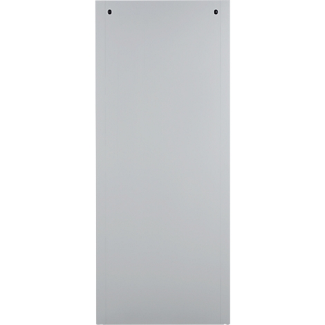 Miroir rectangulaire gris avec fixations noires en haut.