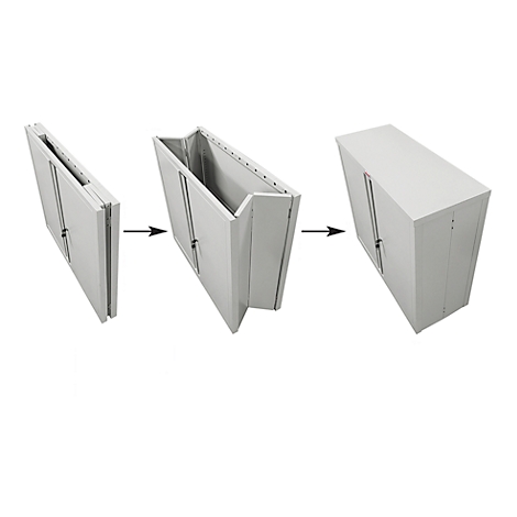 Valise grise dans différentes étapes de pliage.