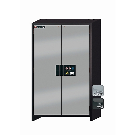 Armoire de stockage de sécurité type 90 asecos Q-CLASSIC-90, portes à charnières, façade asecos argent, L 1193 x P 615 x H 1953 mm