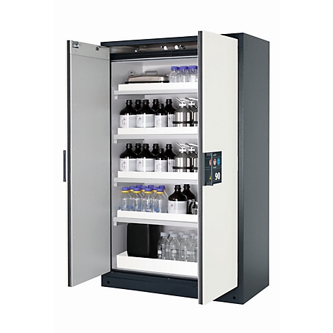 Armoire de stockage de sécurité type 90 asecos Q-CLASSIC-90, portes à charnières, façade blanc pur, L 1193 x P 615 x H 1953 mm