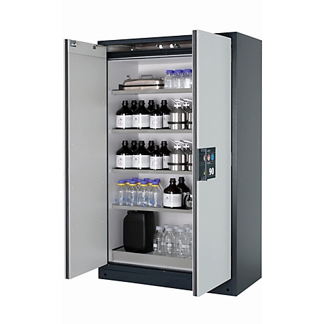 Armoire de stockage de sécurité type 90 asecos Q-CLASSIC-90, portes à charnières, façade gris clair, L 1193 x P 615 x H 1953 mm