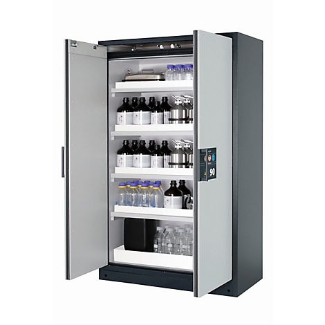 Armoire de stockage de sécurité type 90 asecos Q-CLASSIC-90, portes à charnières, façade gris clair, L 1193 x P 615 x H 1953 mm
