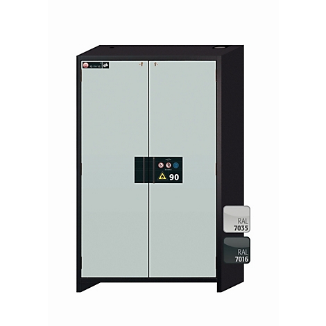Armoire de stockage de sécurité type 90 asecos Q-CLASSIC-90, portes à charnières, façade gris clair, L 1193 x P 615 x H 1953 mm