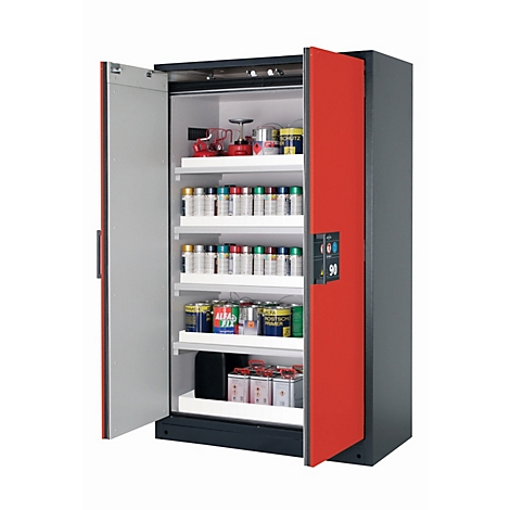 Armoire de stockage de sécurité type 90 asecos Q-CLASSIC-90, portes battantes, façade rouge trafic, L 1193 x P 615 x H 1953 mm
