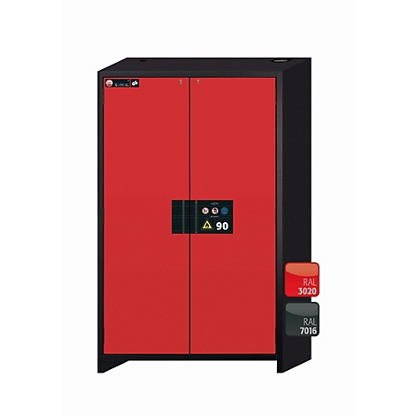 Armoire de stockage de sécurité type 90 asecos Q-CLASSIC-90, portes battantes, façade rouge trafic, L 1193 x P 615 x H 1953 mm