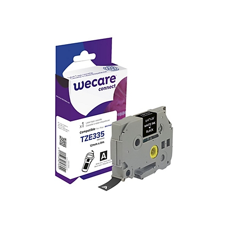 Wecare Schriftbandkassette TZE335, 12mm x 8m, weiß auf schwarz, kompatibel mit Brother Etikettendruckern.