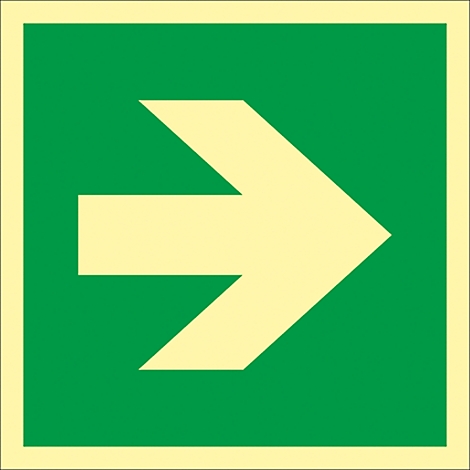A green square with a white arrow pointing right. Yellow frame.