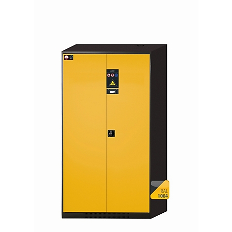 Armoire jaune et noire, portes et détails, RAL 1004.