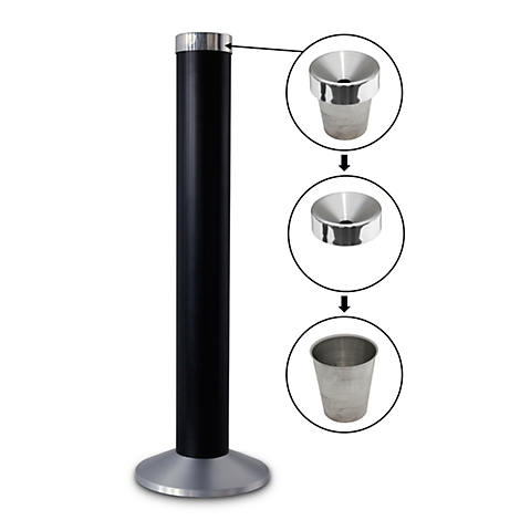 Black and silver stand for ashtray, detailed views of the individual parts.