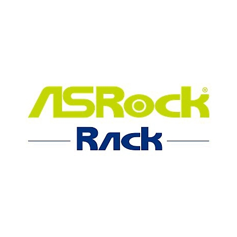 Logo von ASRock Rack mit neongelbem Schriftzug ASRock und blauem Schriftzug Rack.