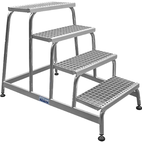Silver, robust four-step ladder. The treads have a grid pattern. The brand name Krause is visible.