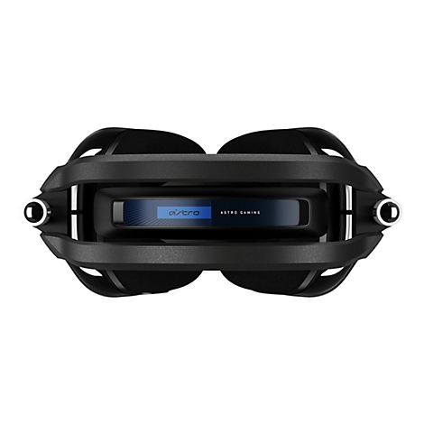 Draufsicht eines schwarzen Astro Gaming Headsets. Auf dem Bügel steht Astro Gaming.