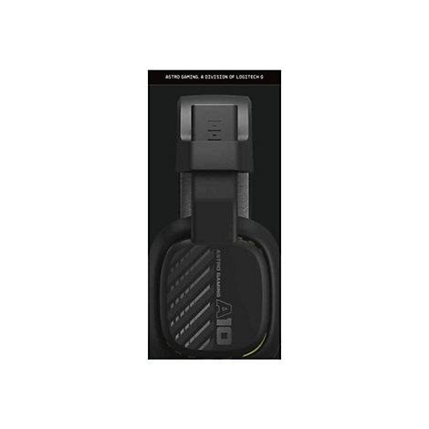 Schwarzes Astro Gaming A10 Headset. Auf dem linken OhrhÃ¶rer sind diagonale Streifen zu sehen. Der Schriftzug ASTRO GAMING A10 ist auf dem linken OhrhÃ¶rer angebracht.