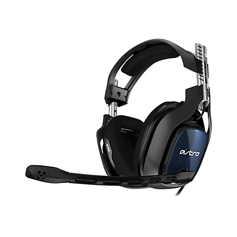 Schwarzes Gaming-Headset mit Mikrofon, Astro-Logo und blauen Akzenten.