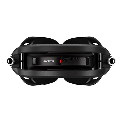 Draufsicht auf ein schwarzes Gaming-Headset. Auf dem Bügel steht "astro".