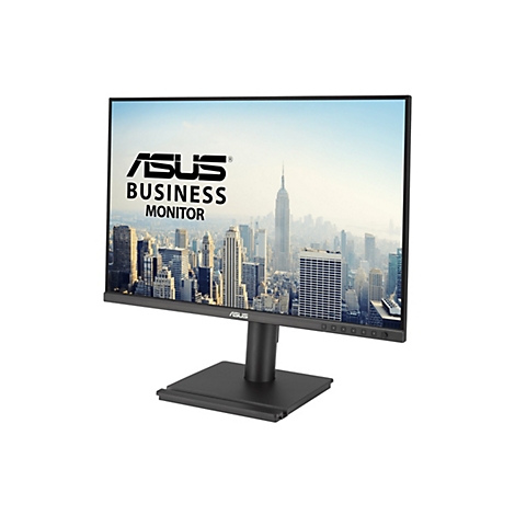 Ein schwarzer ASUS Business Monitor, Bildschirm mit Skyline. Aufschrift: ASUS Business Monitor.