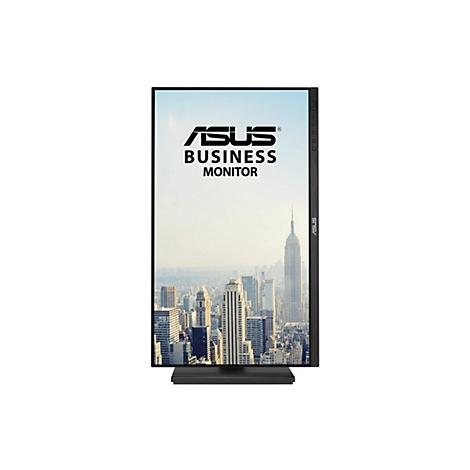 Ein schwarzer ASUS Business Monitor, der vor einem Hintergrund mit Skyline von New York steht. Auf dem Monitor steht ASUS Business Monitor.