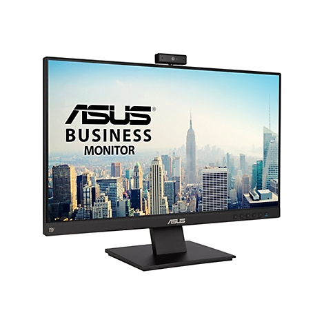 ASUS Business Monitor mit Webcam auf dem Bildschirmrand vor einer Skyline.
