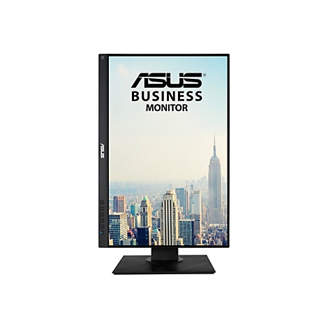 Hochkant aufgestellter Asus Business Monitor mit Stadtansicht von New York auf dem Bildschirm.