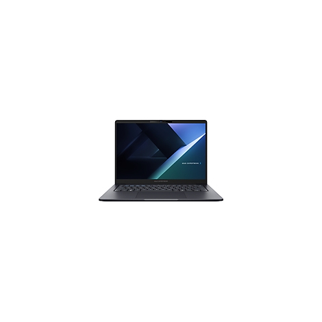 Ein dunkelgrauer Laptop, leicht geöffnet, zeigt einen blauen Bildschirm. Tastatur und Logo sind sichtbar.