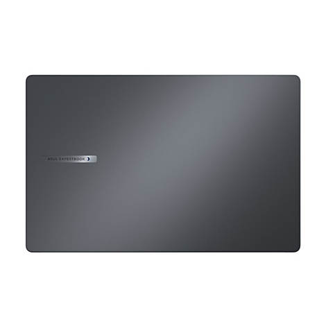 Grauer Laptop-Deckel. Auf dem Deckel befindet sich eine ASUS EXPERTBOOK-Plakette.