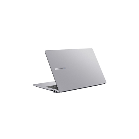 Silbernes ASUS ExpertBook Laptop, leicht schräg von hinten gesehen, vor weißem Hintergrund.
