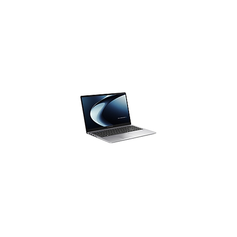 Silberner Laptop, leicht geöffnet, mit dunklem Bildschirmhintergrund. Tastatur und Bildschirm deutlich erkennbar.
