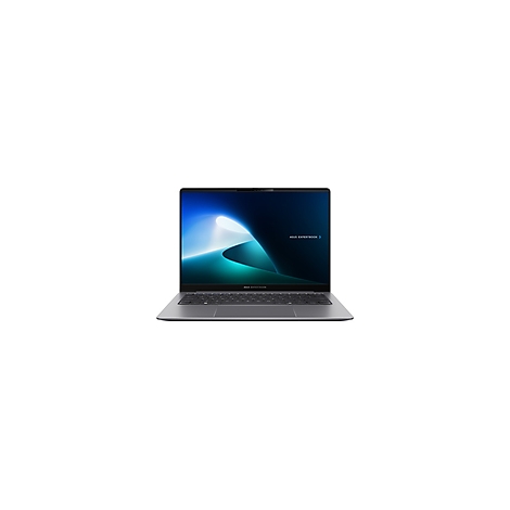Grauer Laptop mit offenem Bildschirm, auf dem ein blauer Farbverlauf zu sehen ist. Am unteren Rand steht „ASUS EXPERTBOOK“.