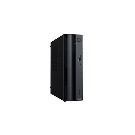 Schwarzer Asus ExpertCenter Desktop-PC im Tower-Format auf weißem Hintergrund.
