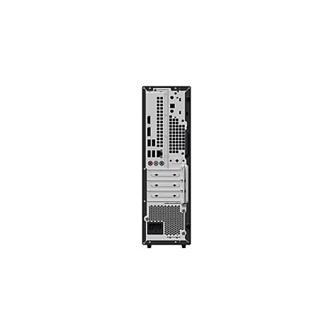 Rückseite eines schwarzen Desktop-Computers mit zahlreichen Anschlüssen wie USB, HDMI, LAN und Audio-Buchsen.