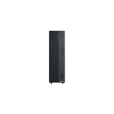 Schwarzer ASUS ExpertCenter Desktop-PC in kompakter Tower-Bauweise vor weißem Hintergrund.