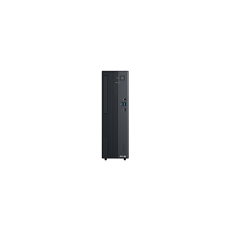 Ein dunkelgrauer Desktop-PC im Tower-Format mit ASUS-Logo. Auf der Vorderseite sind USB-Anschlüsse und ein Einschaltknopf zu sehen.