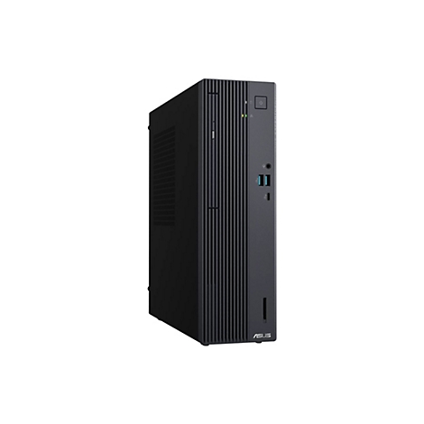 Schwarzer Asus ExpertCenter Business-PC im kompakten Tower-Gehäuse auf weißem Hintergrund.
