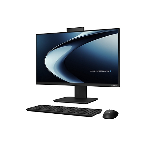 Schwarzer Asus All-in-One PC mit Tastatur und Maus auf weißem Hintergrund.