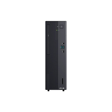 Schwarzer Asus ExpertCenter PC Tower in Vorderansicht vor weißem Hintergrund.