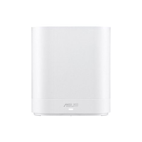 Weißer ASUS-Router auf weißem Hintergrund. Unten das ASUS-Logo, darunter eine kleine Leuchte.