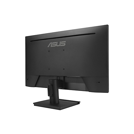 Vue arrière d'un moniteur ASUS noir. Le logo ASUS est clairement visible. Le moniteur est fixé à un pied noir.