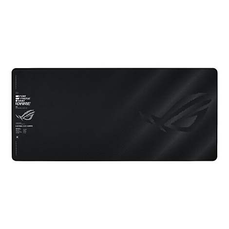 Schwarzes ROG Gaming-Mauspad mit Textaufdruck FOR THOSE WHO DARE und ROG-Logo auf weißem Hintergrund.