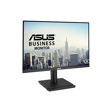 Moniteur ASUS Business noir, affichant un paysage urbain. L'écran affiche ASUS BUSINESS MONITOR.