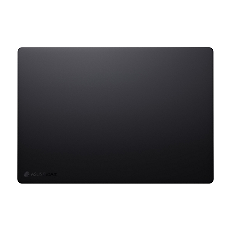 Dunkelgraues Laptop-Cover mit abgerundeten Ecken. Unten links Logo und Schriftzug: ASUS ProArt.
