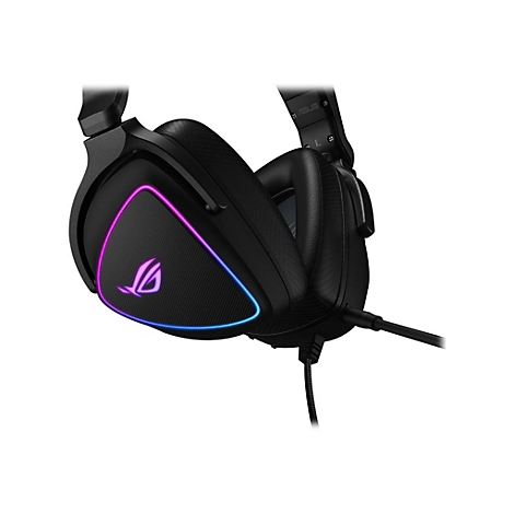 Schwarzes Gaming-Headset mit RGB-Beleuchtung und Logo.