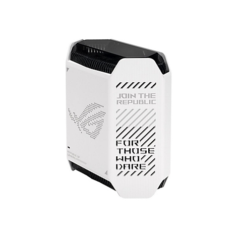 Weißer Gaming-PC mit schwarzen Elementen. Auf der Front steht "JOIN THE REPUBLIC" und "FOR THOSE WHO DARE".