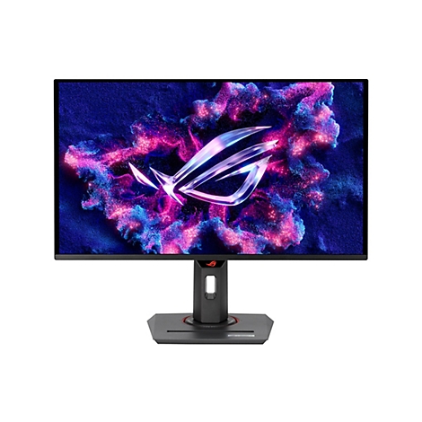 Un moniteur de jeu ROG avec un arrière-plan coloré et le logo ROG.