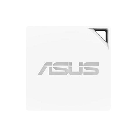 Quadratisches, weißes ASUS-Gerät mit minimalistischem Design und einer schwarzen Eckaussparung.