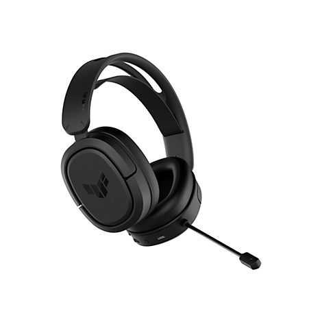 Casque de jeu noir avec microphone, vue de dÃ©tail sur fond blanc. Le logo est visible.