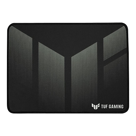 Schwarzes rechteckiges Mauspad mit grauem Muster. Unten rechts: TUF GAMING.