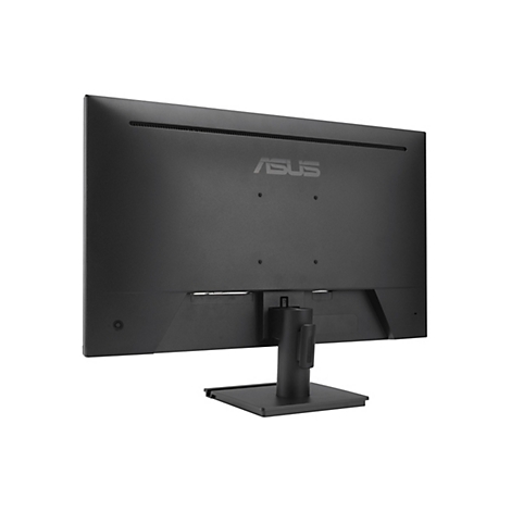 Rückseite eines schwarzen ASUS-Monitors. Unten sind Anschlüsse für HDMI, VGA und Audio zu sehen. Über den Anschlüssen steht das ASUS-Logo.